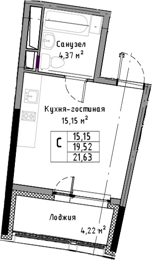 Студия в : площадь 21.63 м2 , этаж: 10 - 11 – купить в Санкт-Петербурге